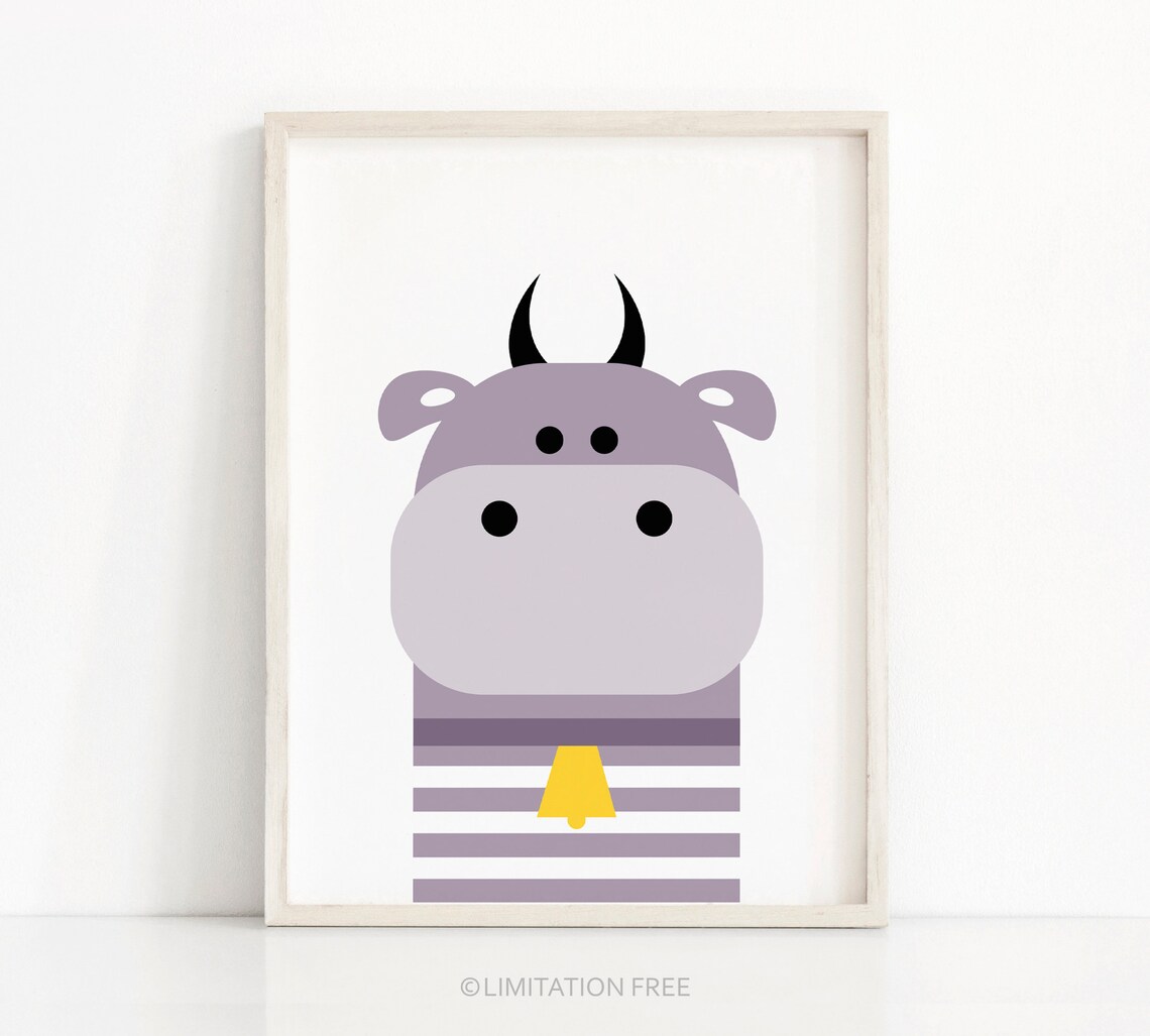 Cow Nursery Art Print, Farm Animal Kids Decor