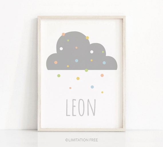 Name Nursery Art Nursery Wall Art Baby Name Print Personalised Nursery Cloud Print Nursery Print Custom Baby Gift