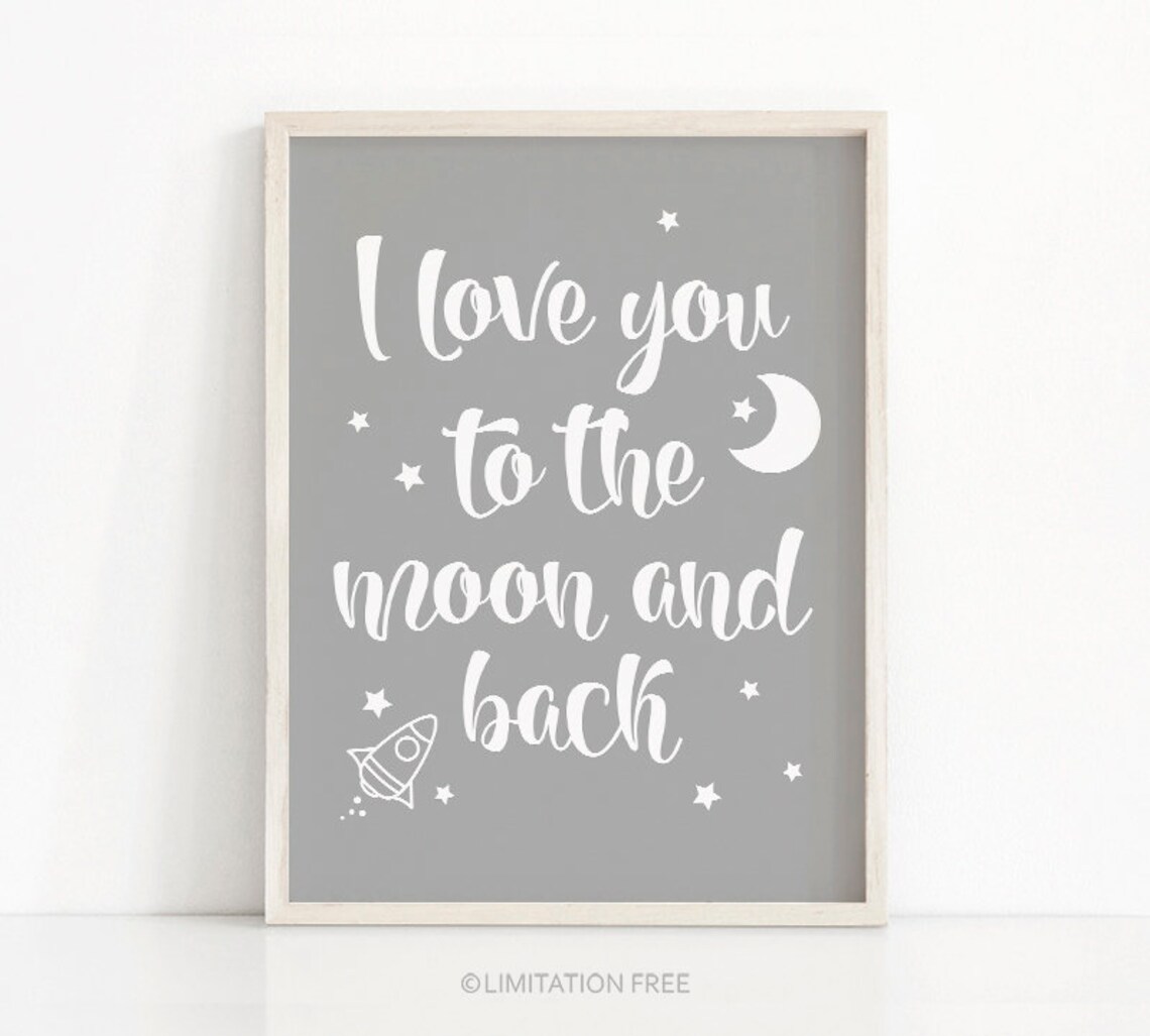 To The Moon And Back Nursery Wall Art Poster, Grey Decor - Image 4