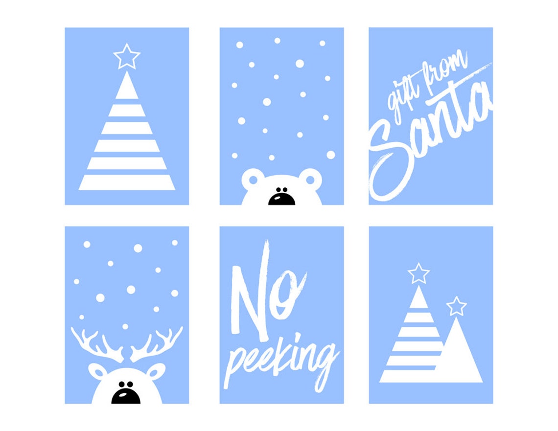 Set Of 6 Blue Christmas Gift Tags Polar Bear Trees No Peeking Tags - Image 2
