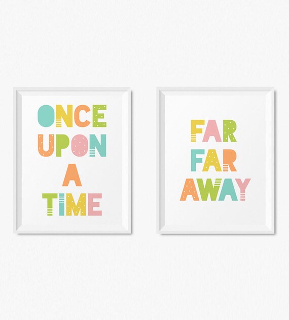 Once Upon A Time Far Far Away Quote Nursery Wall Poster Set Playroom Decor