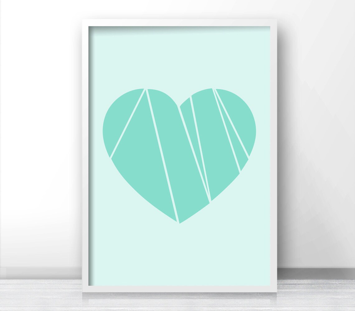 Mint Green Heart Art Print, Modern Home Decor - Image 3