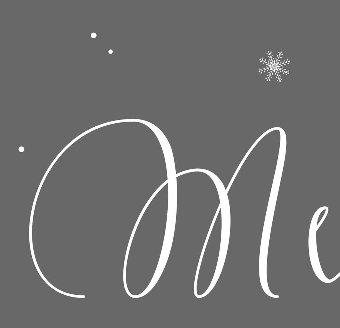 Merry And Bright White Script On Charcoal Gray Snowflake Wall Print - Image 4