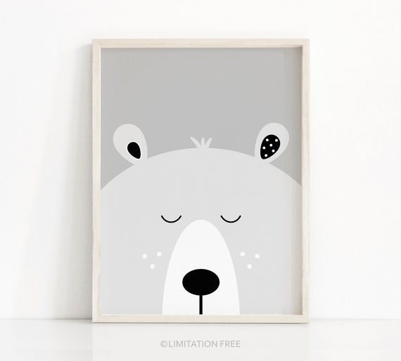 Bear Nursery Decor, Animal Art Print for Kids Room