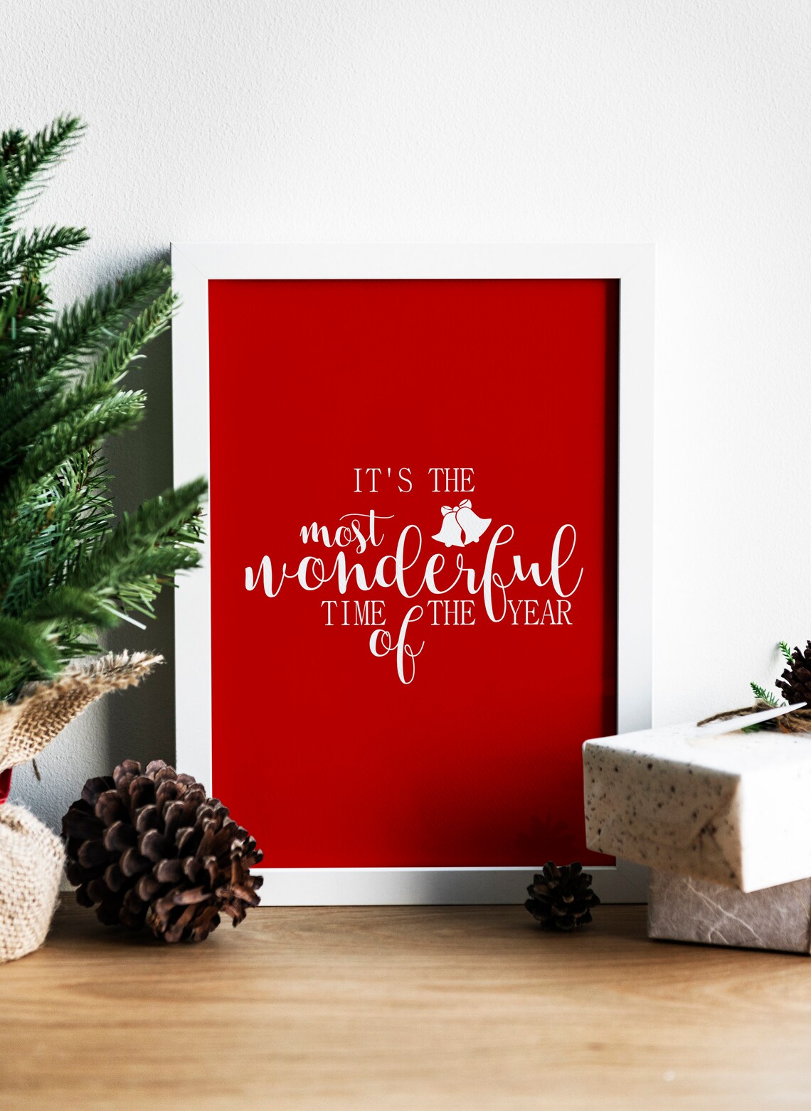 Most Wonderful Time Of The Year Red And White Bells Christmas Print - Image 3