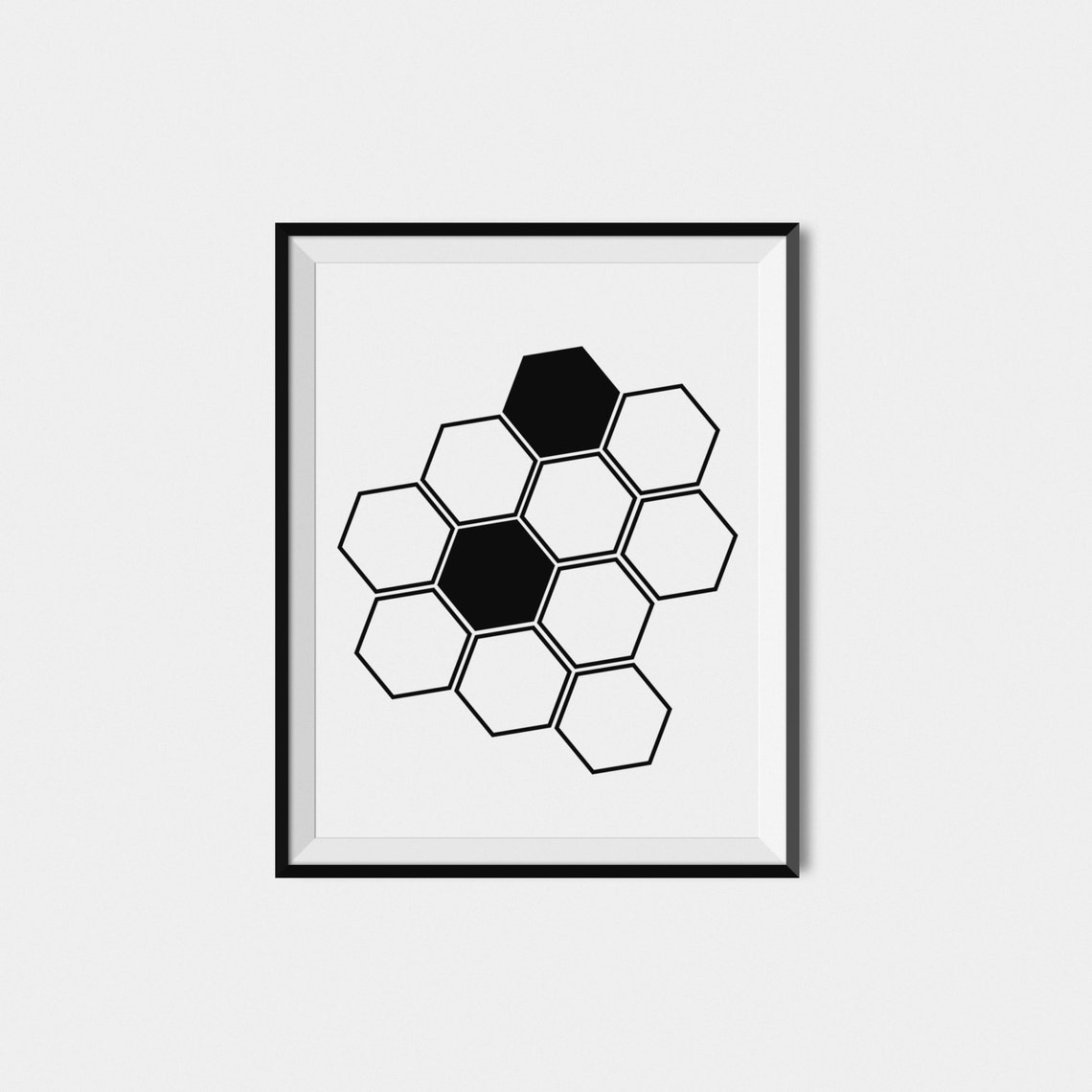 Black And White Hexagon Honeycomb Geometric Modern Abstract Art Poster - Image 3
