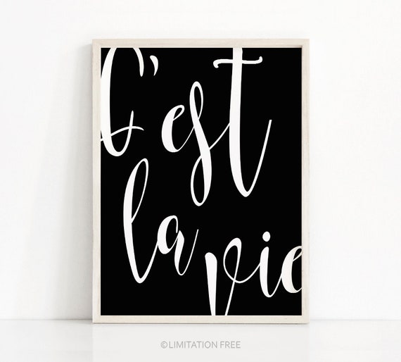 C'est La Vie Typography Poster Print, Black White