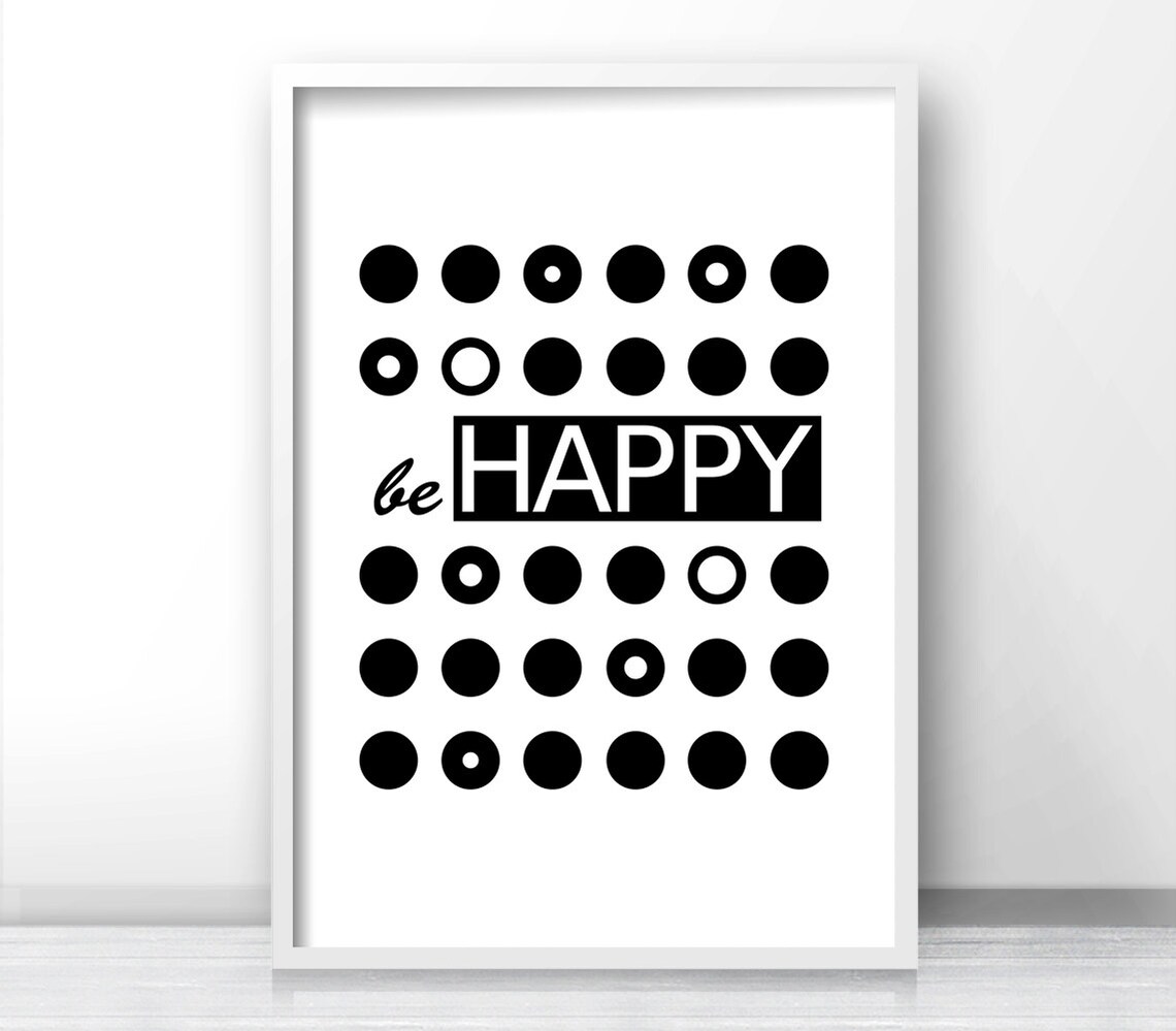 Be Happy Quote Art Print, Monochrome Nursery Decor - Image 4