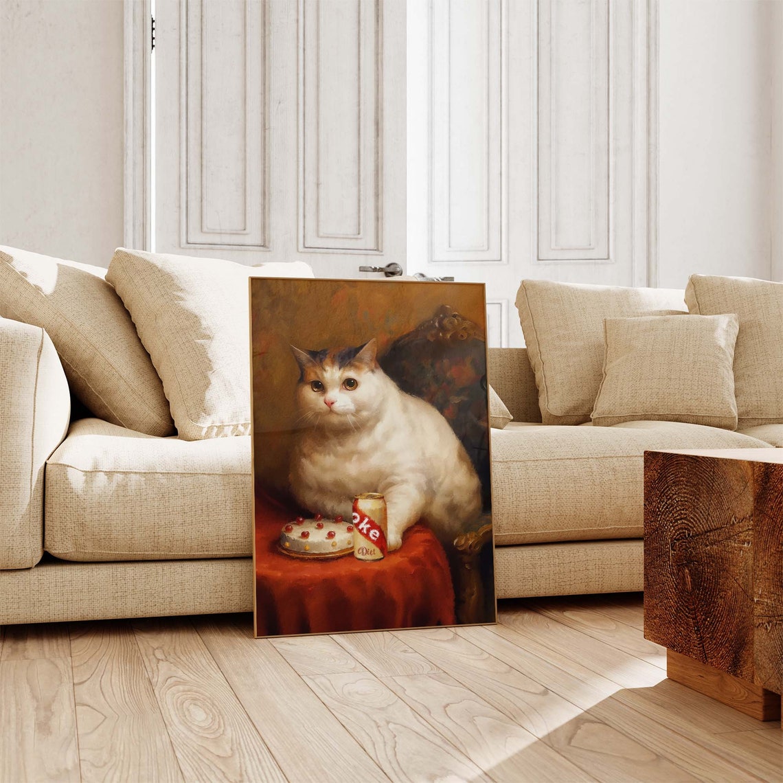 Chubby White Cat With Birthday Cake And Diet Cola Can Art Poster - Image 4