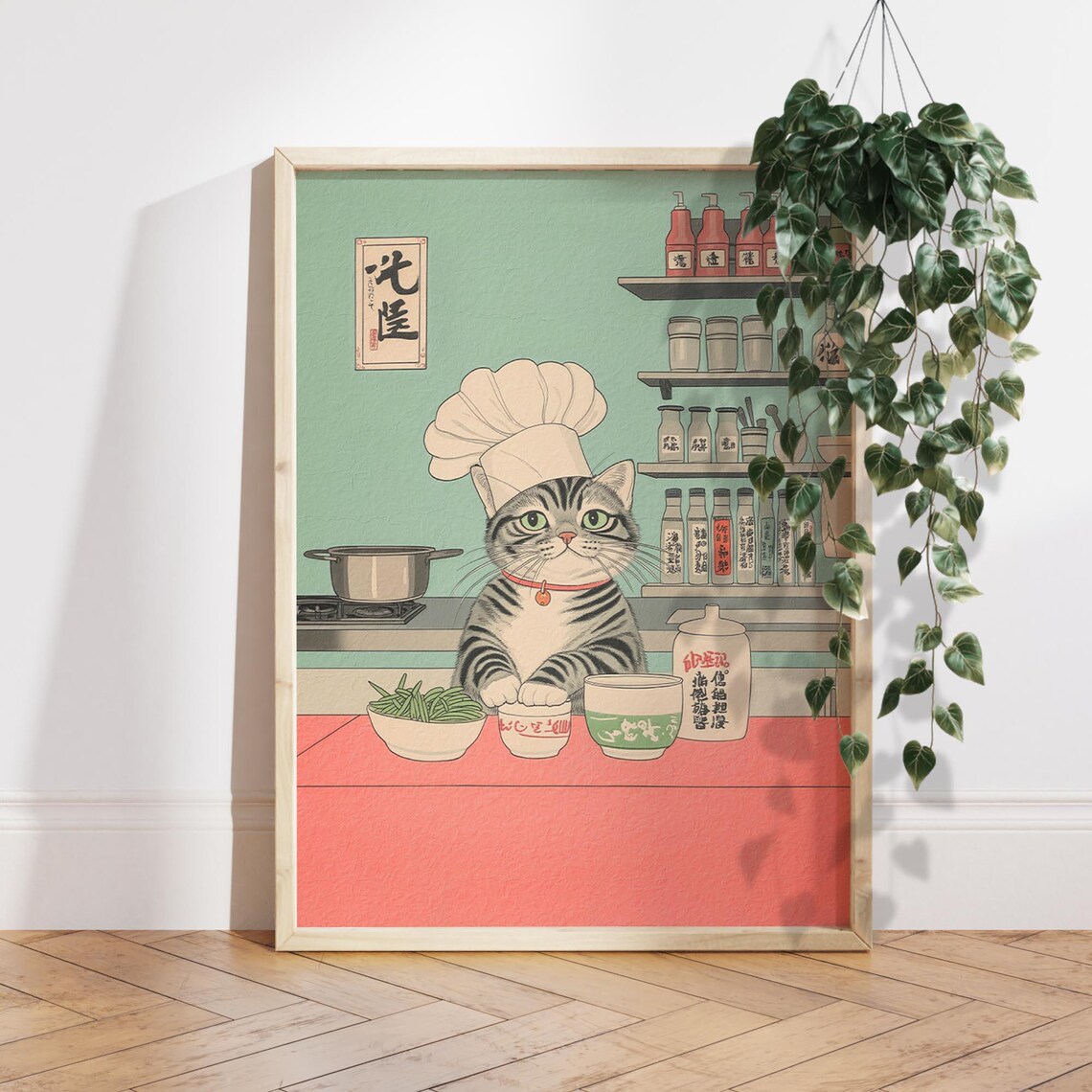 Grey Tabby Cat In A Chefs Hat Kitchen Art Print