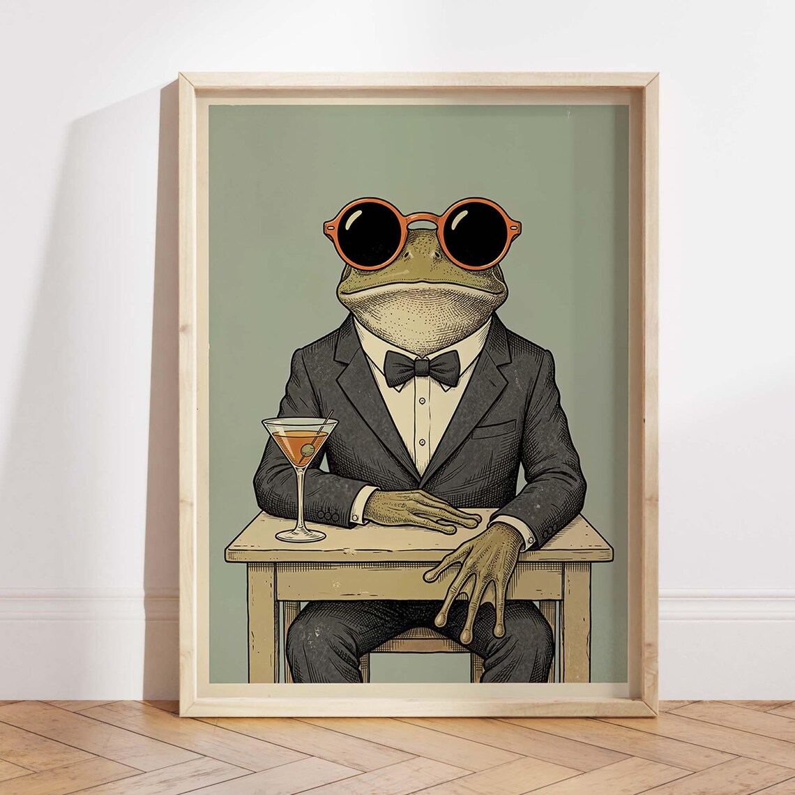 Funny Frog Cocktail Surreal Dapper Poster Print