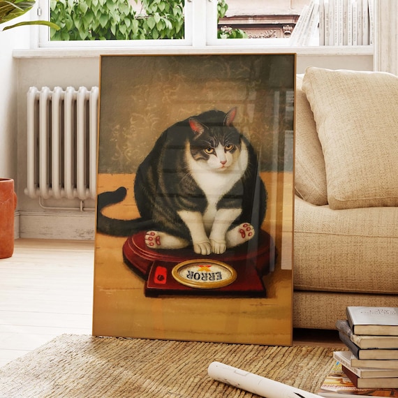 Chubby Cat on Vintage Bathroom Scale Error Message Funny Poster