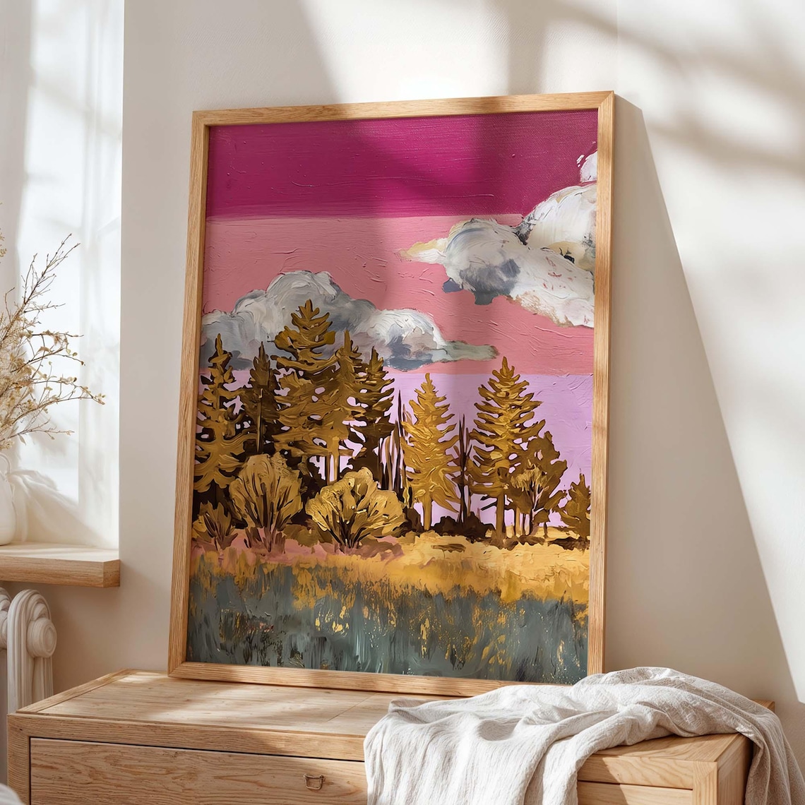 Western Tree Landscape, Moody Sunset Prairie