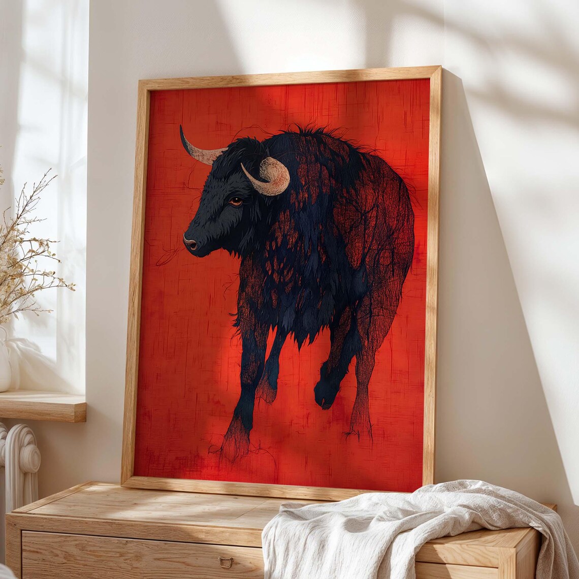 Bold Bison Buffalo Art Print, Rustic Lodge Decor