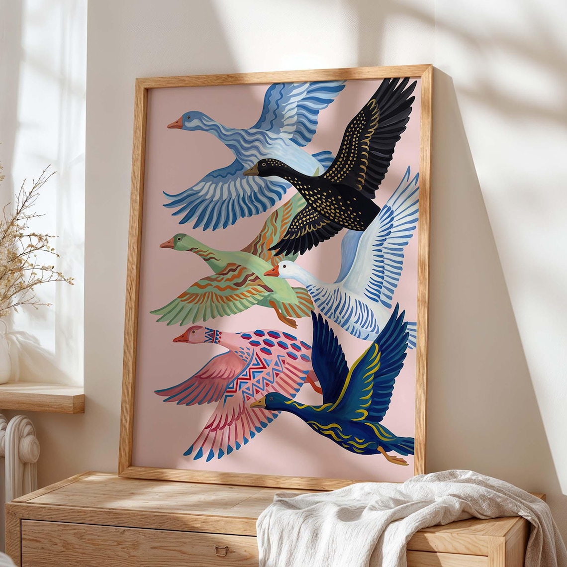 Flying Geese Poster Print, Maximalist Animal Decor