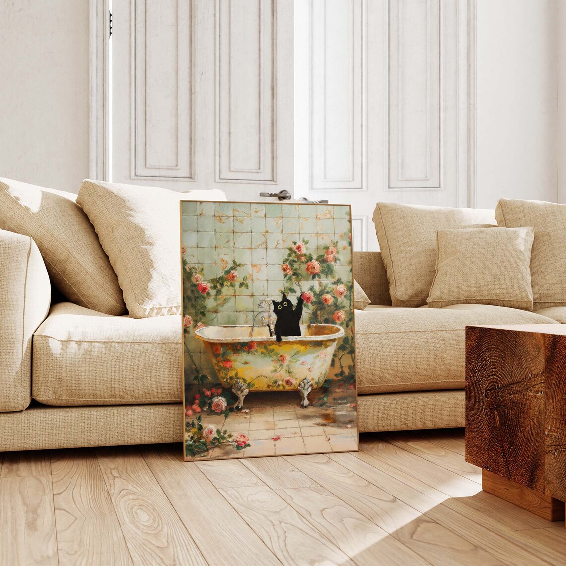 Black Cat In A Vintage Floral Clawfoot Bathtub Wall Decor Poster - Image 3