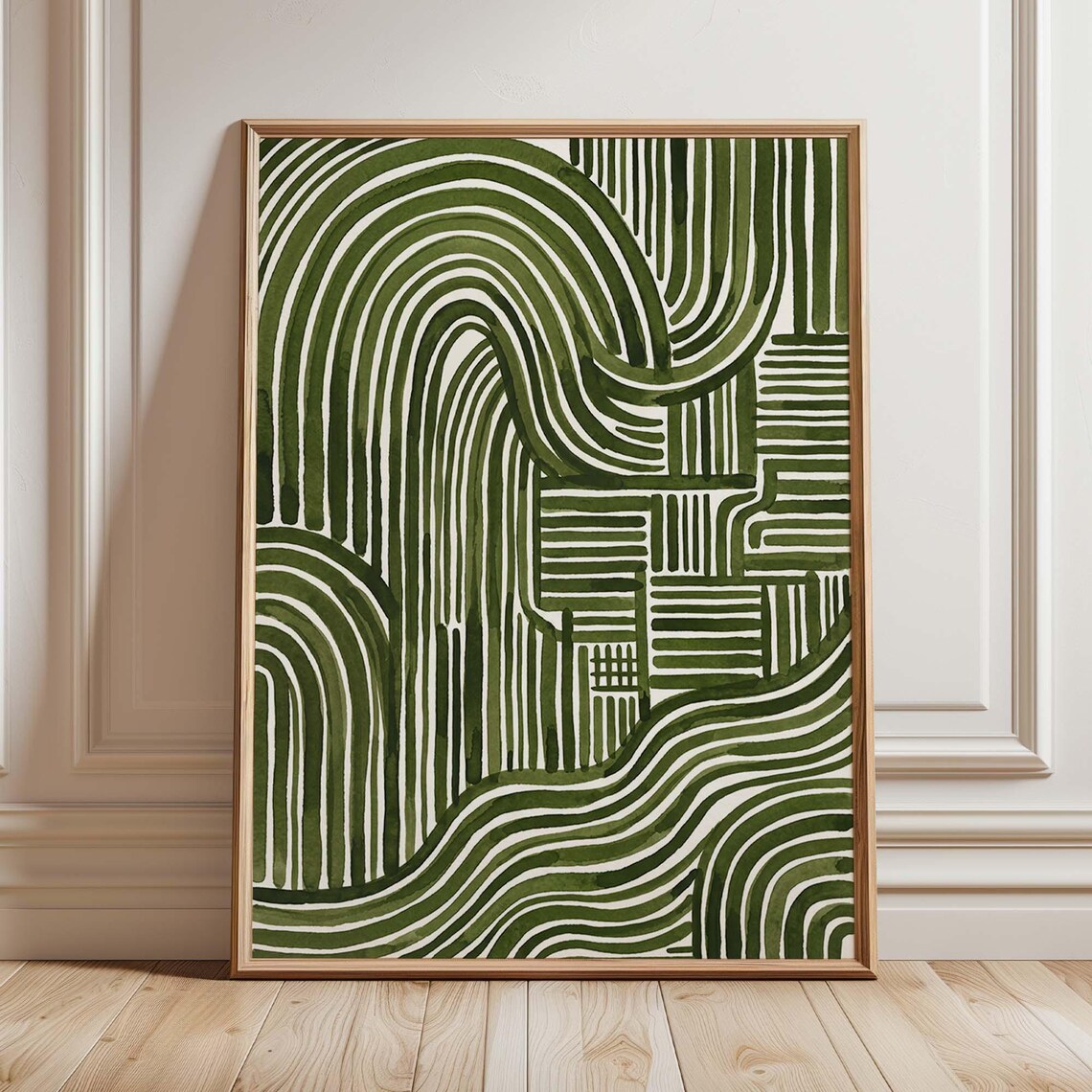 Abstract Green Line Art, Mid Century Modern