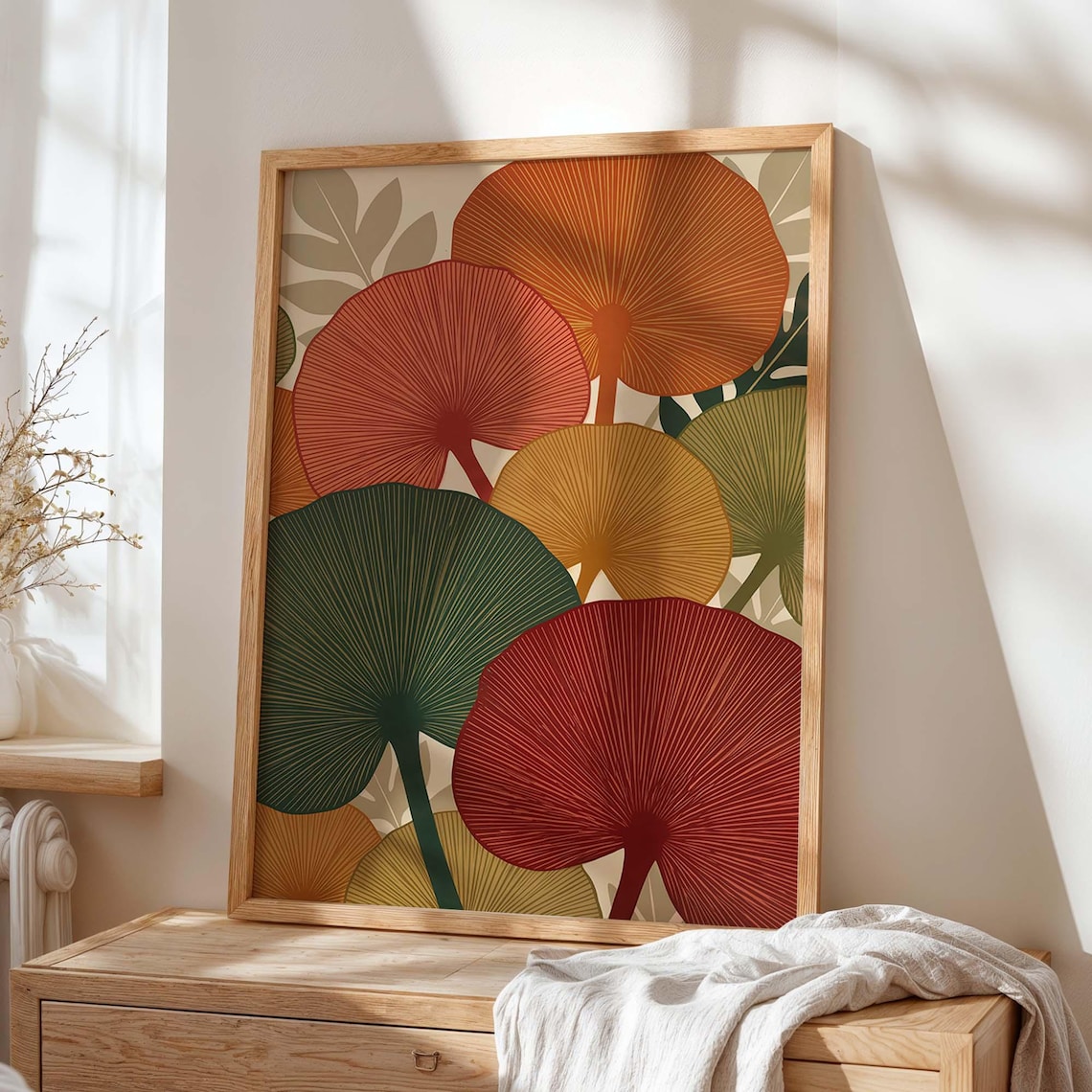 Abstract Botanical Boho Fan Palm Leaf, Poster