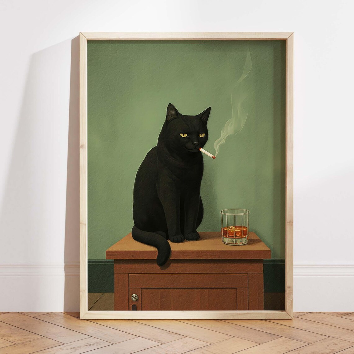 Smoking Black Cat Poster, Moody Dark Humor