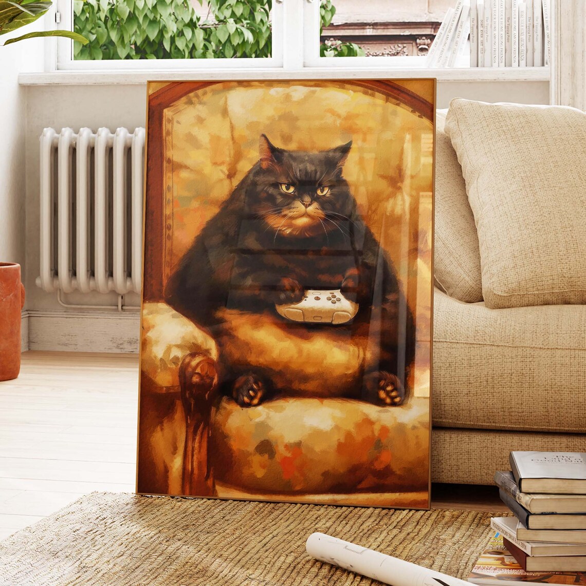 Grumpy Gamer Cat Poster, Funny Game Room Decor