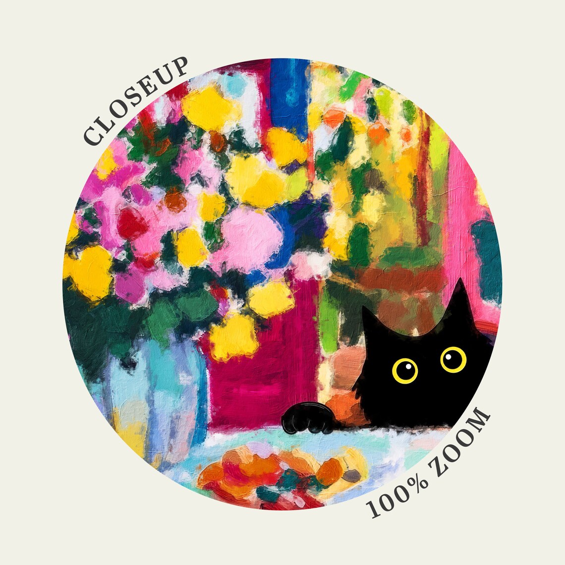 Black Cat Peeking At Pink Matisse Inspired Dining Table With Flowers Poster - Image 4