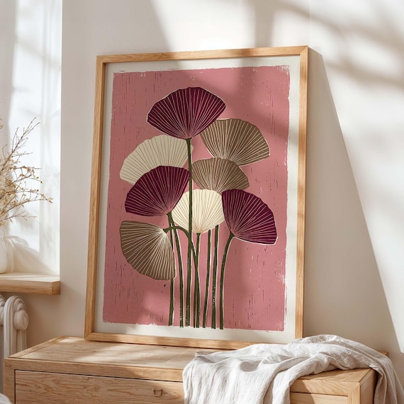 Burgundy Poppy Modern Floral Screenprint Botanical Minimalist Art Print