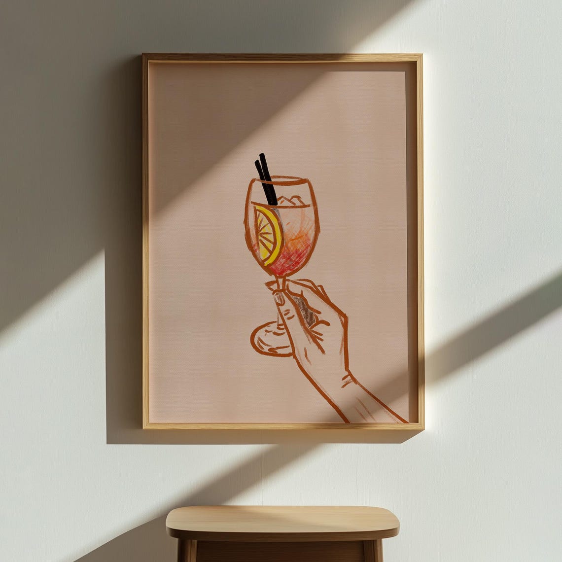 Aperol Spritz Cocktail Hand Illustration Poster Kitchen Bar Wall Decor