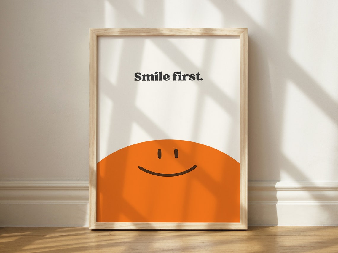 Smile First Bright Orange Half Circle Happy Minimalist Poster