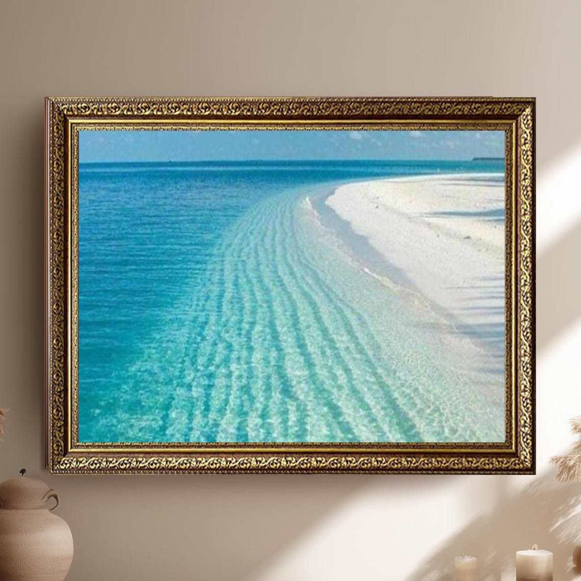 Turquoise Ocean Waves Meeting White Sand Tropical Beach Escape Poster