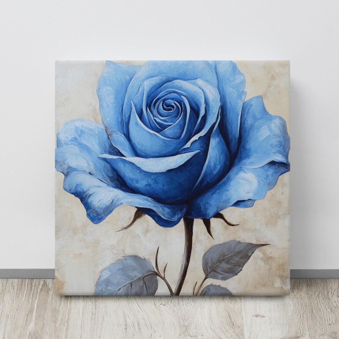 Vivid Blue Rose Large Bloom Oil Style Botanical Floral Wall Art Poster