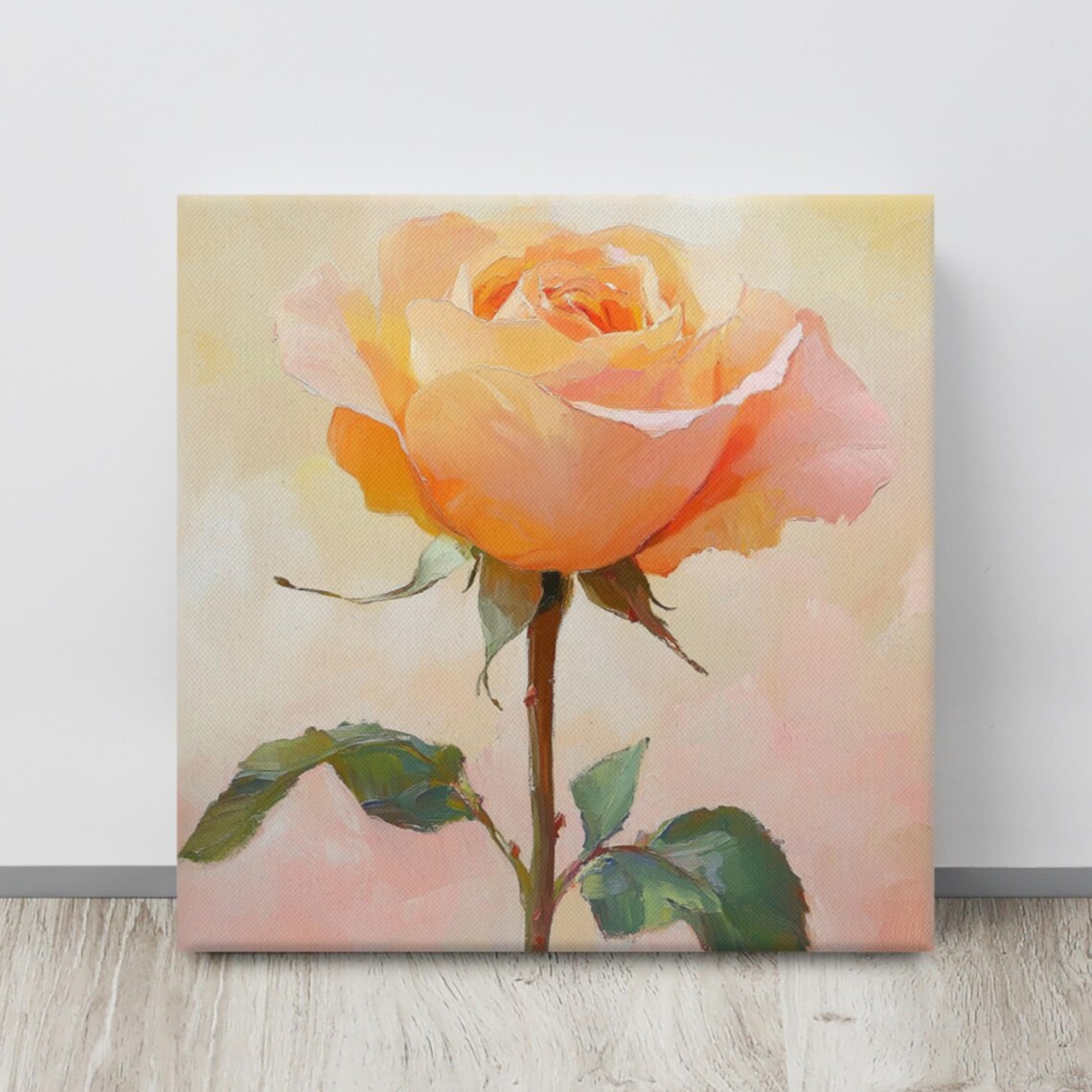 Peach Rose Single Bloom Warm Glow Botanical Floral Painting Art Poster