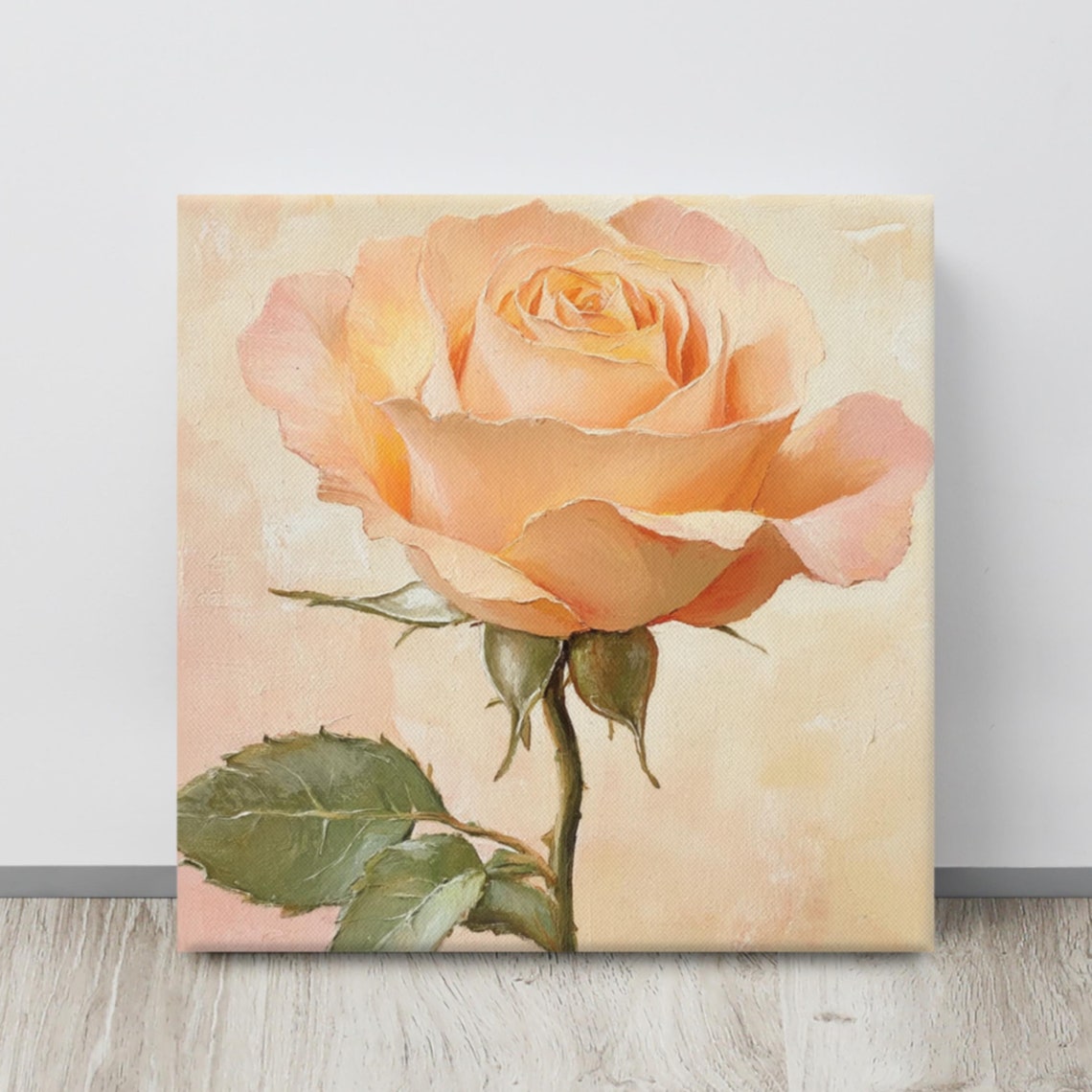 Peach Rose Single Bloom Warm Beige Botanical Floral Art Poster