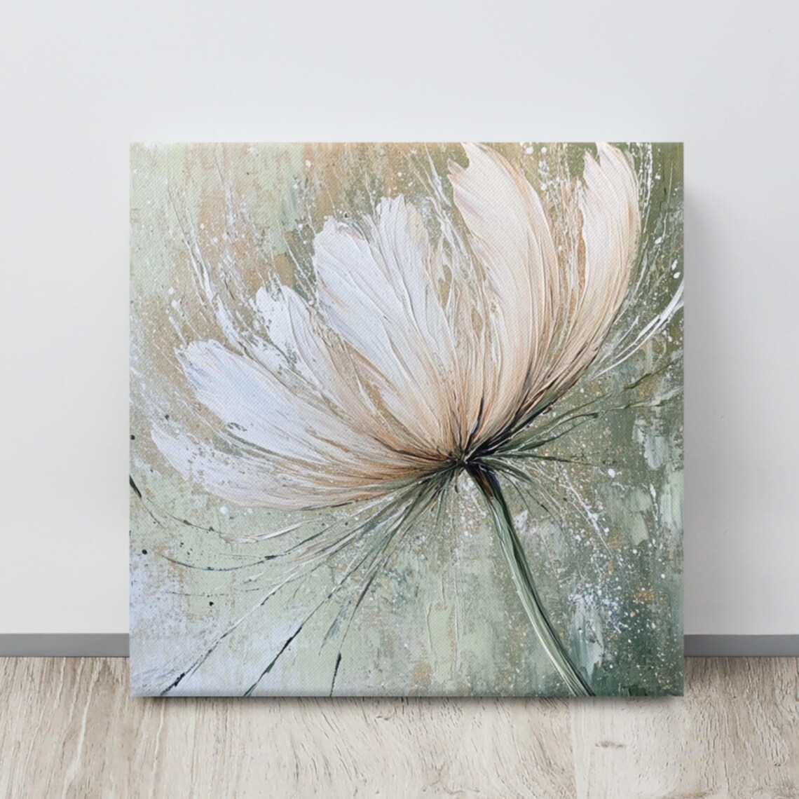 White Apache Plume Abstract Flower Sage Green Floral Art Poster