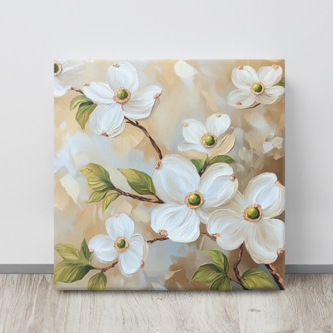 Dogwood Flower Print Flowering Dogwood Plant Art Print Dogwood Flower Painting Print Beige Wall Art White Cornus Florida