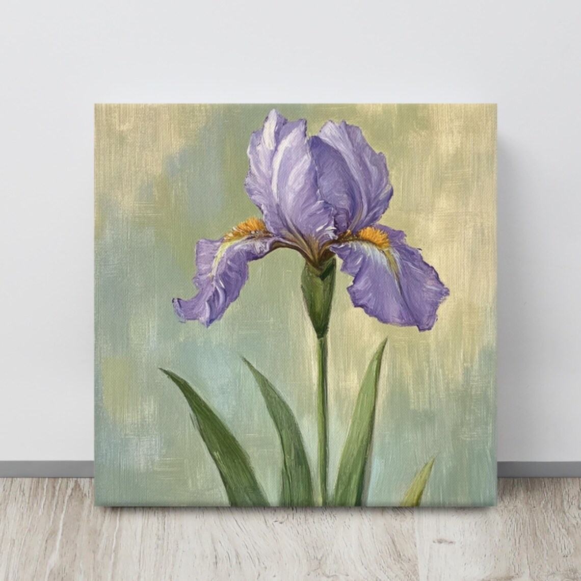 Lavender Purple Bearded Iris Sage Green Background Floral Poster
