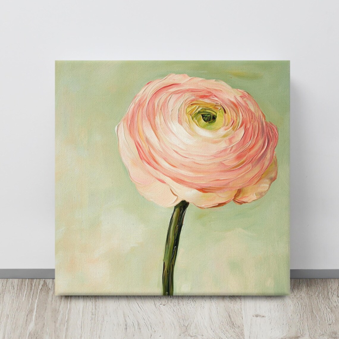 Pink Ranunculus Pastel Single Bloom Soft Floral Oil Painting Print