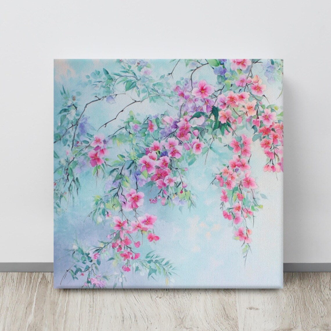 Pink Cherry Blossom Branches Watercolor Spring Painting Print