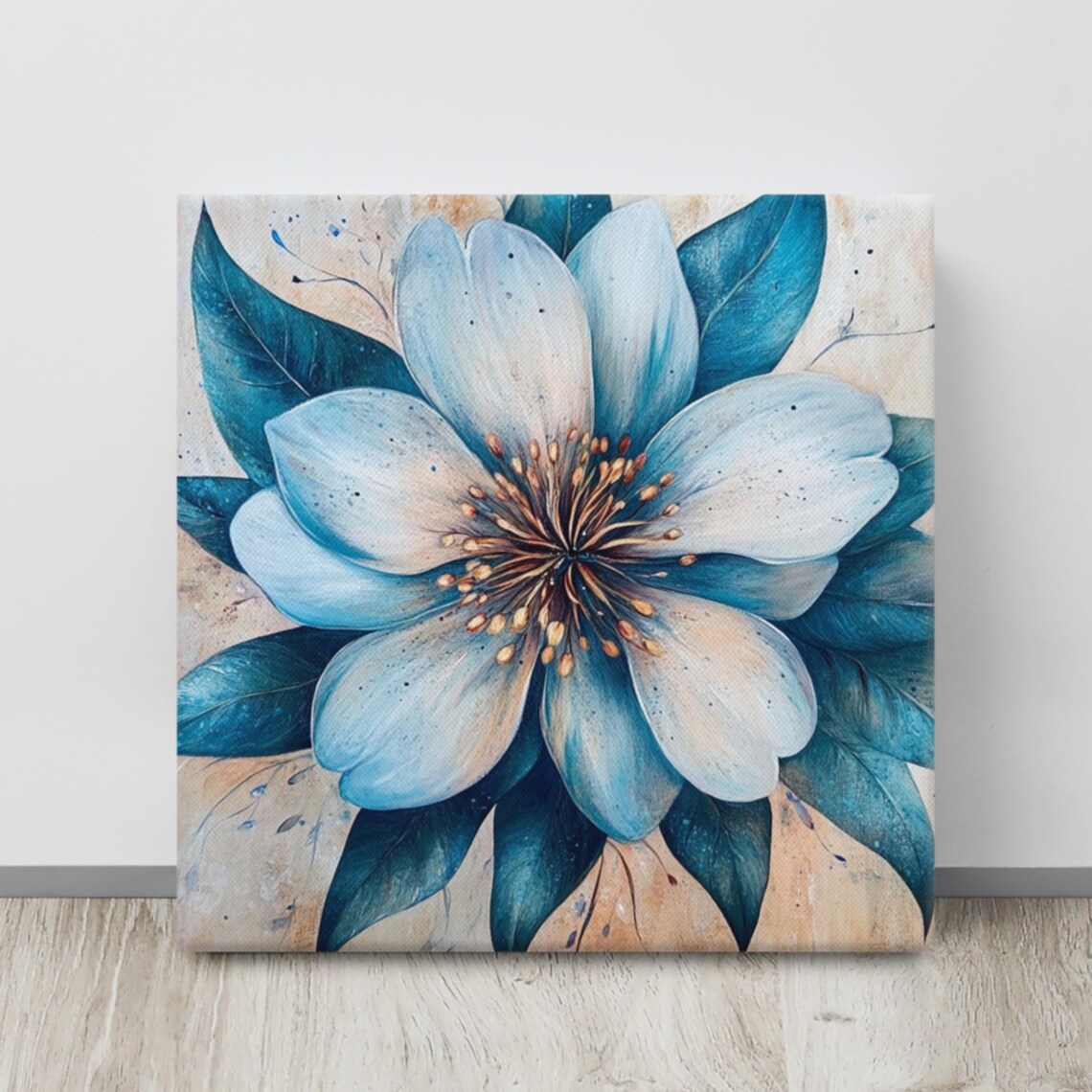 Blue Flower Macro Blossom Painting Nature Floral Canvas Wall Art Print