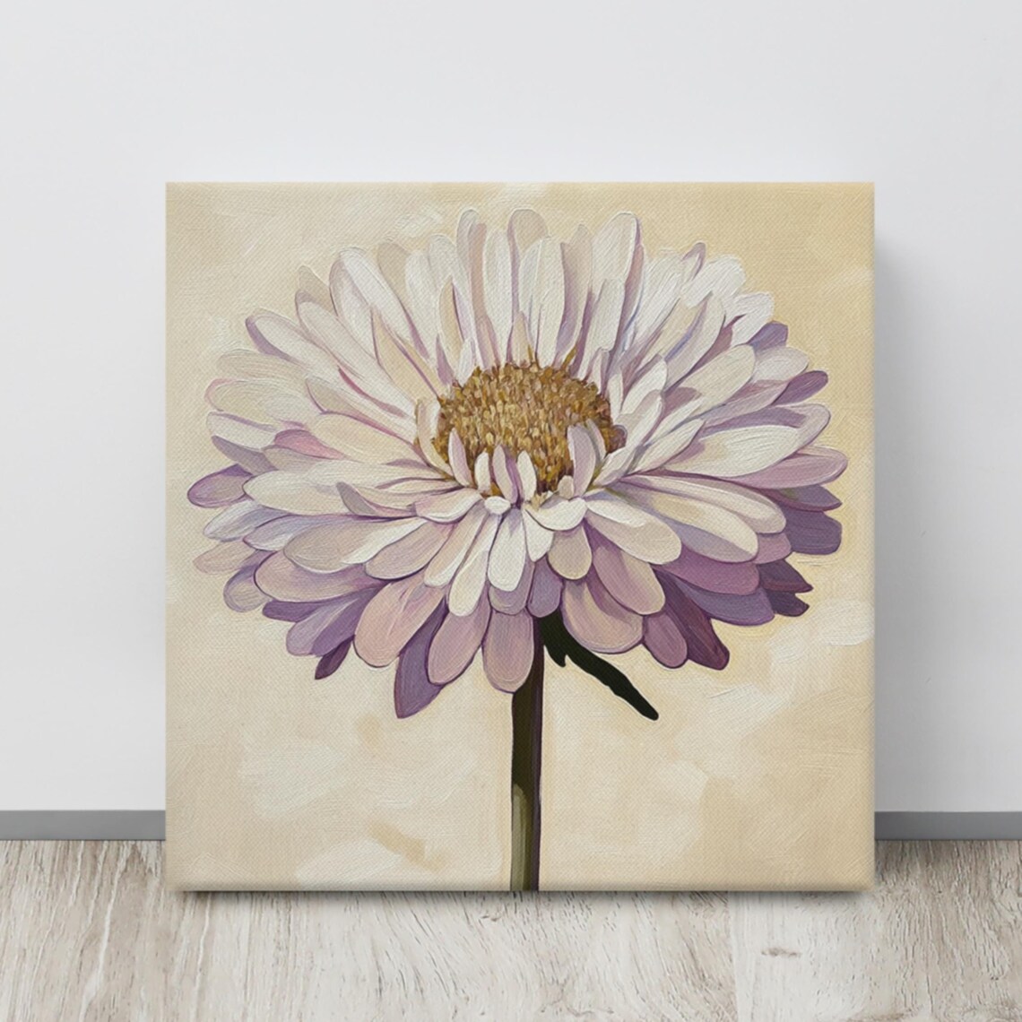 White Aster Golden Center Warm Cream Botanical Painting Print