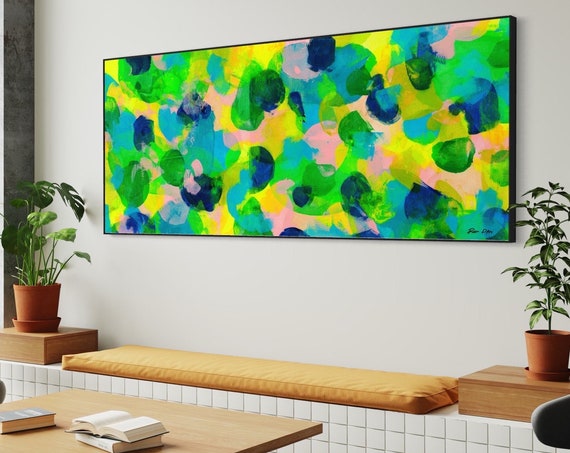 Vibrant Pop Art Abstract Painting Green And Yellow Bold Art Modern Abstract Art Large Wall Art Wide Painting Abstract Print
