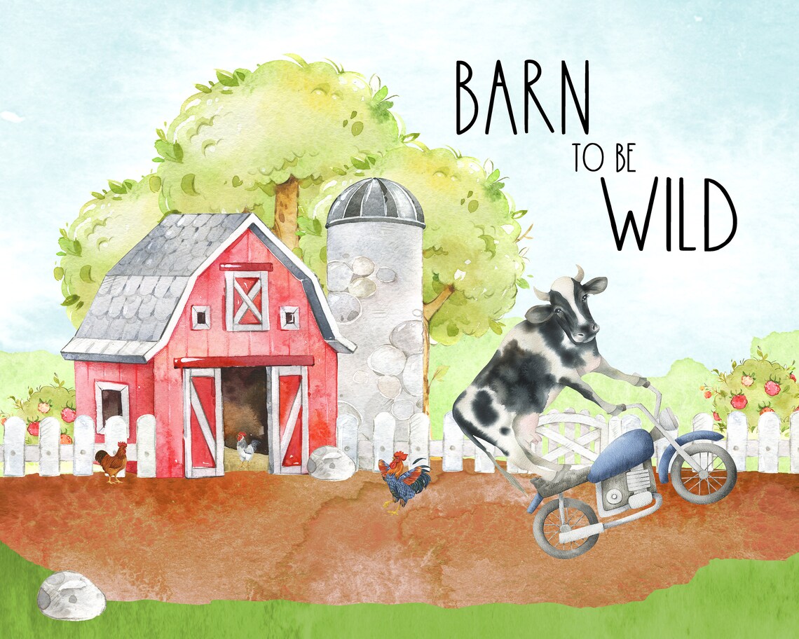 Barn to Be Wild Cow Riding a Motorcycle Funny Farm Art Poster - Image 2