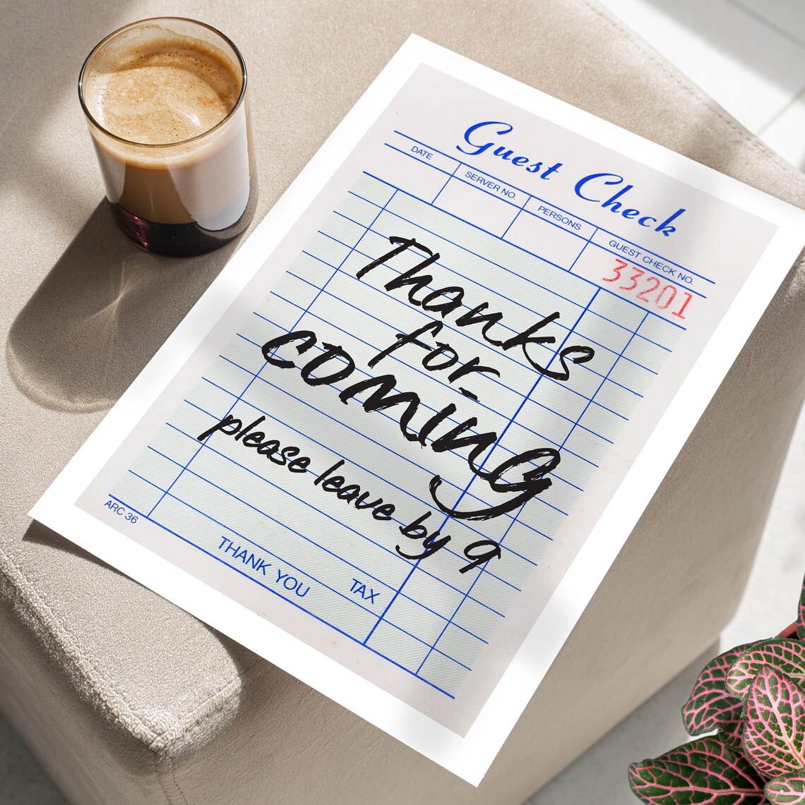 Guest Check Thanks For Coming Wall Art Poster Or Canvas Print Girl Dinner Retro Typography Kitchen Decor