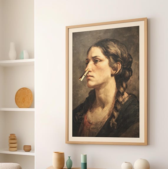 Funny Vintage Lady Bathroom Art Poster Or Canvas Print Toilet Humor Wall Gift For Her Classical Woman Painting Amusing Restroom Decor
