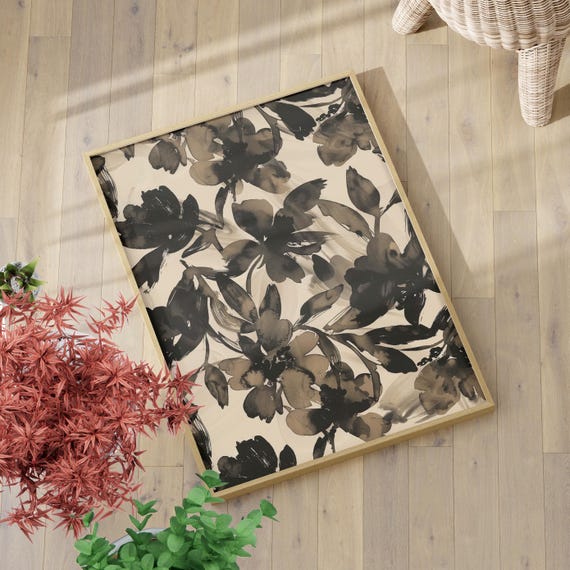 Neutral Abstract Floral Pattern Watercolor Painting Art Print Or Canvas Modern Botanical Minimalist Wall Flower