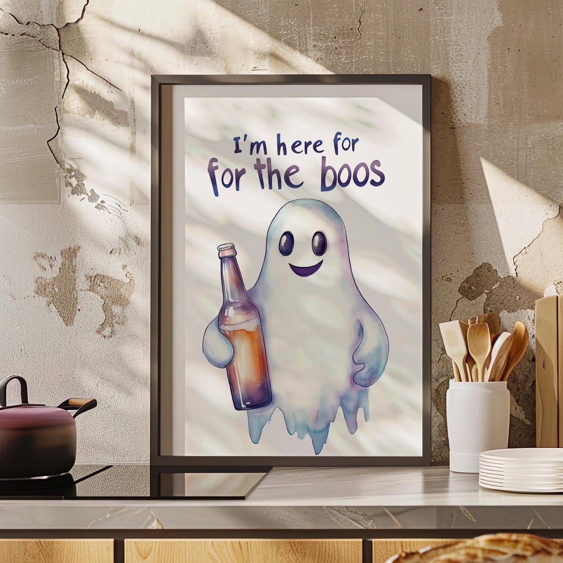 Im Here For The Boos Cute Quote Wall Art Poster Or Canvas Print Sheet Halloween Typography Decor Funny