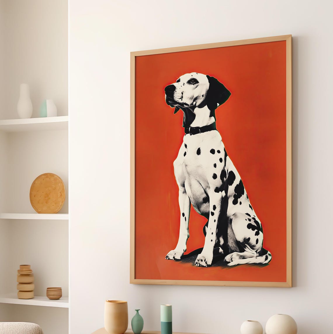 Dalmatian Dog Portrait Sitting Bold Red Pop Art Modern Poster