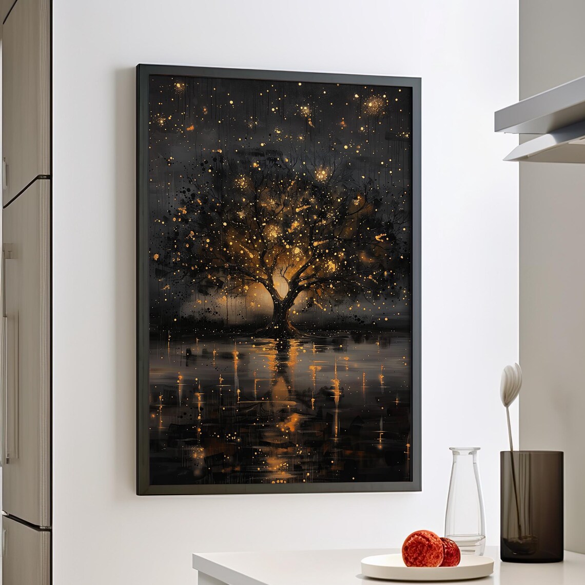 Golden Tree of Life Night Fairylights Reflection Fantasy Landscape Poster