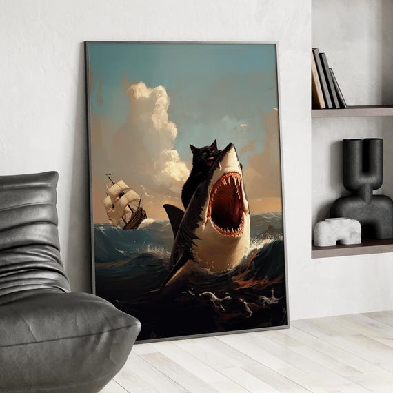 Black Cat Biting Oil Painting Renaissance Style Art Poster Or Canvas Print Fat Vs Meme Funny And Wall
