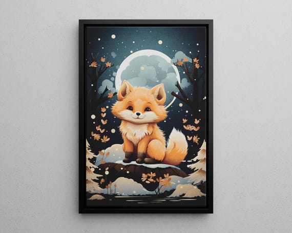 Cute Little Fox Wall Art Print Or Canvas Botanical Nursery Room Decor Baby In The Forest Snow And Poster Gift For Animal Lover
