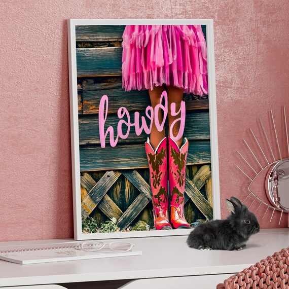 Howdy Pink Cowboy Boots Western Girly Decorative Photo Poster